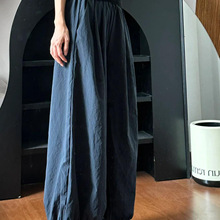 日系灯笼阔腿裤女夏薄款藏青色裤子大码胖mm显瘦小个子花苞九分裤