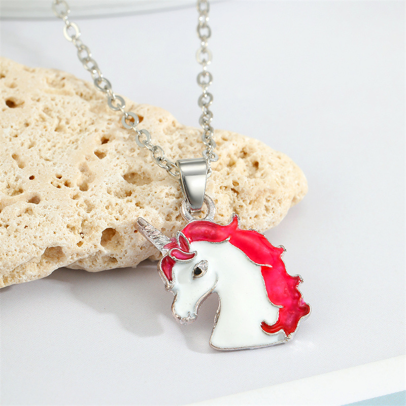 Koreas new cute color unicorn necklace dripping Pegasus pendant necklace jewelrypicture4