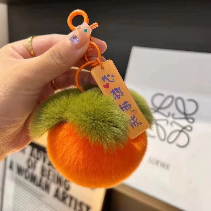 Фальшивый мех persimmon брелок-талисман, милый аксессуар для сумки, 33 г, ярлыки с пожеланиями