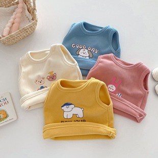 Children's Vest 0-5 Years Old Winter Korean Style Children's Wear Girls Cute Cartoon Top Boys' Thickened Vest Western Style
