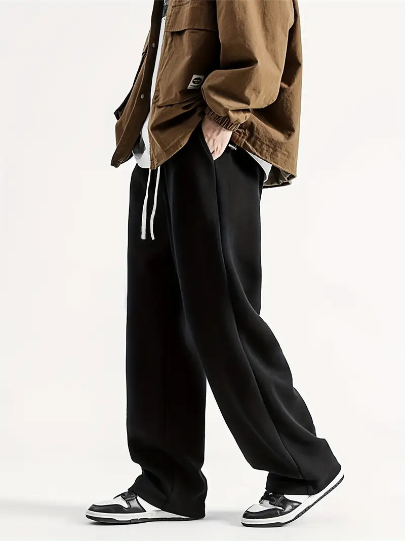 ​Men's Straight-Leg Pants – Vintage-Inspired Polyester Trousers With Adjustable Drawstring (Unisex Streetwear Style)​_viptrois.com