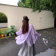 大码胖MM天丝防晒衬衫女夏款2024春新款薄款外套小众开叉雪纺上衣