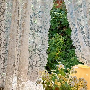 French Retro Lace Window Curtain Beige White Embroidered Sheer Curtain Wave Palace Style European Lace Partition Window Curtain