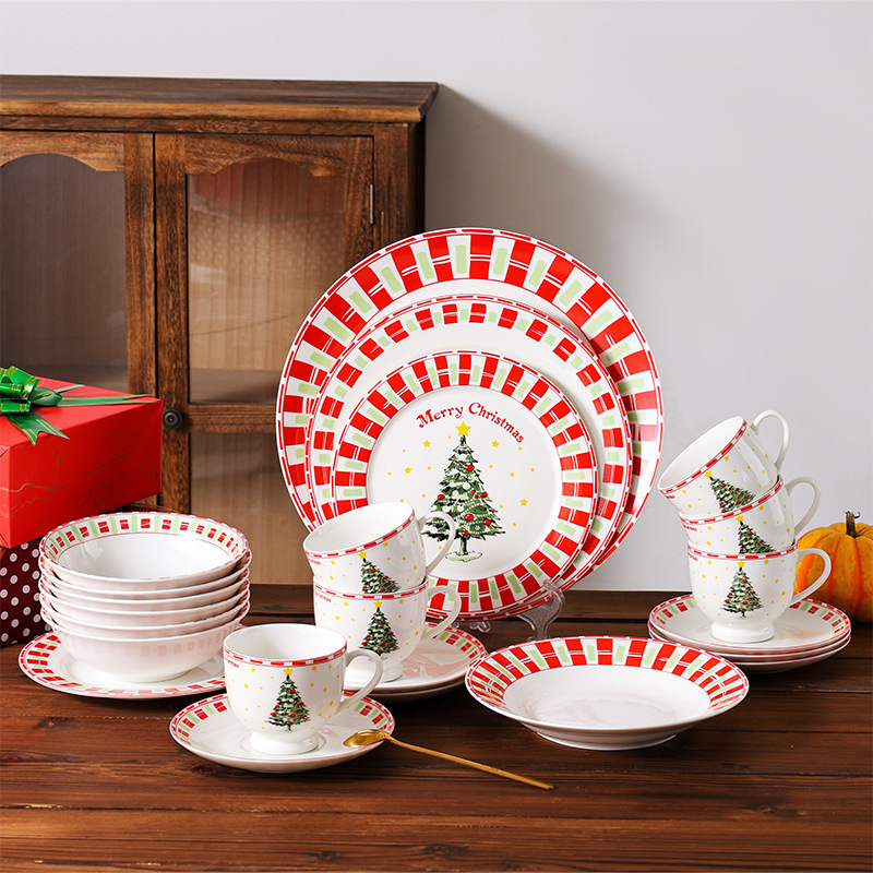 シンプルなプレートレトロフラットプレートディッシュプレートセット家庭用高級ディナープレートクリスマス食器セラミックプレートディッシュプレート|undefined