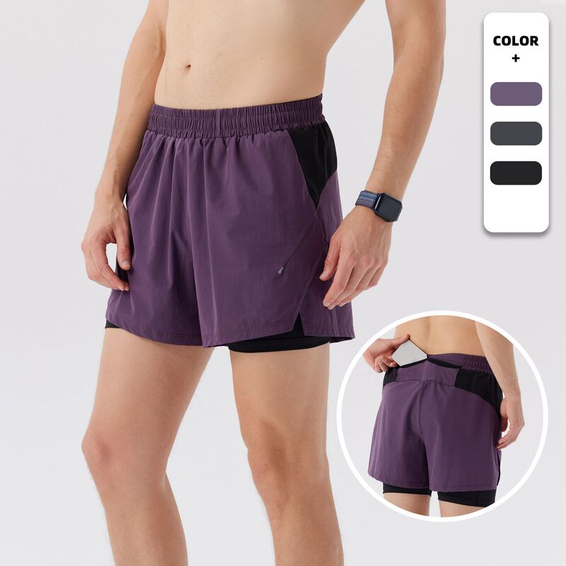 Running Shorts Men's Quick-drying Marathon Track and Field Three-point Pants with Lined Double-layer Pants Sports Fitness Mobile Phone