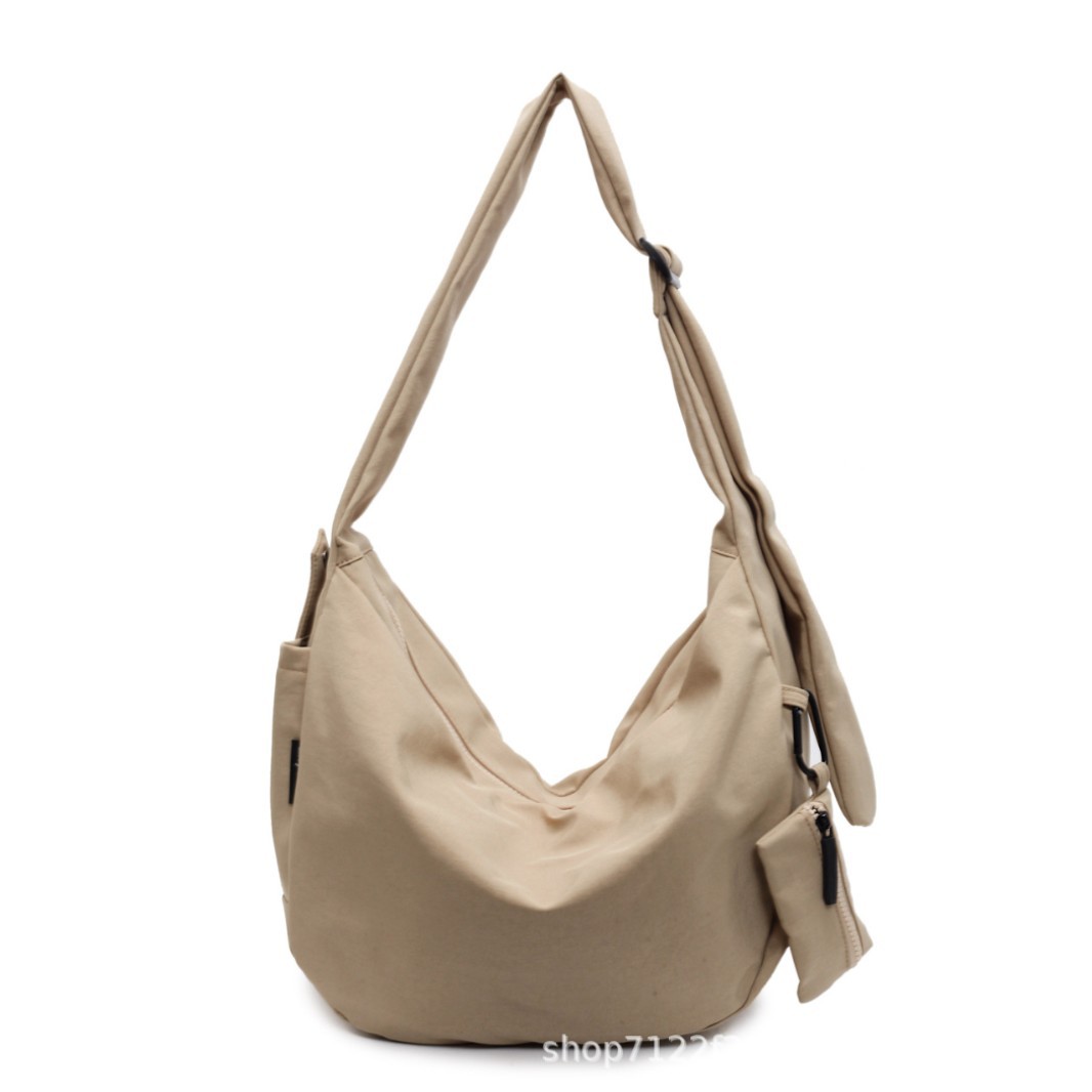 Cross-Border New Winter Fashion Pure Color Women's Shoulder Bag Large Capacity Canvas Crossbody Bag Commuter Dumpling Bag
