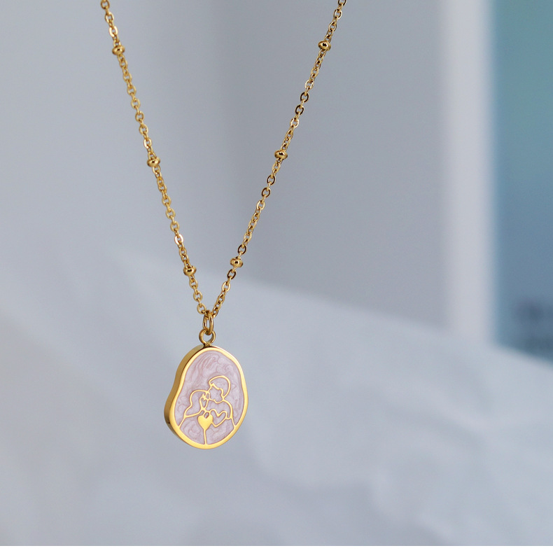 Retro Portrait Titanium Steel Enamel Pendant Necklace 1 Piece