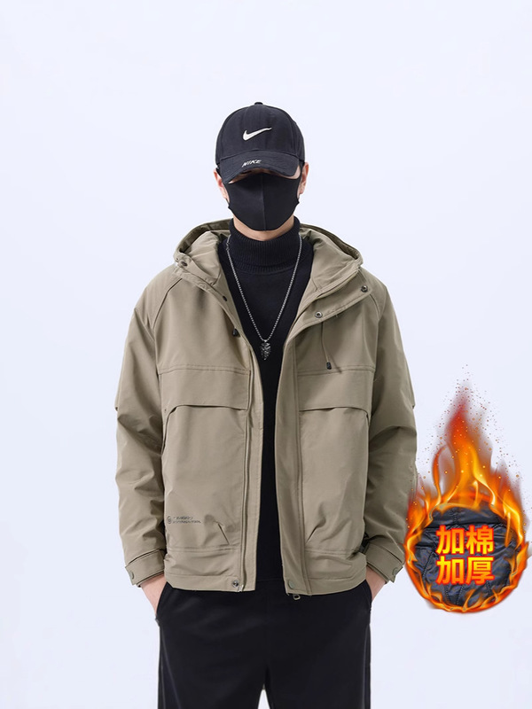 2024秋冬男性モデル韓国版男性フード付き大ポケットカジュアル綿服綿服ジャケット二綿秋冬|undefined