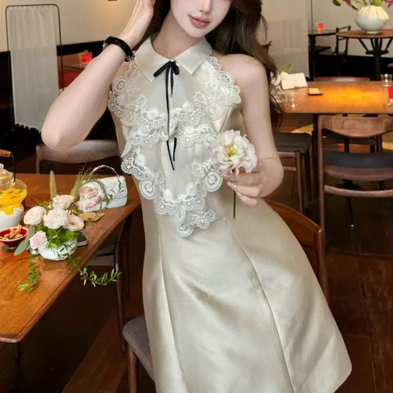 【丽兹千金】露思同款~大户人家矜雅贵女 蕾丝掐腰连衣裙