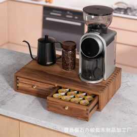 跨境木质置物架咖啡机底座双抽屉茶包收纳盒桌面分格咖啡胶囊盒