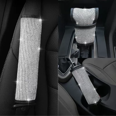 Rhinestone avtomobil interyer aksesuarları dəsti: əl əyləci, sürət qutusu və təhlükəsizlik kəməri örtüyü