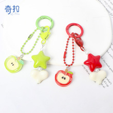 创意苹果树脂钥匙扣韩版简约包包挂件星星手机链饰品平安夜小礼物