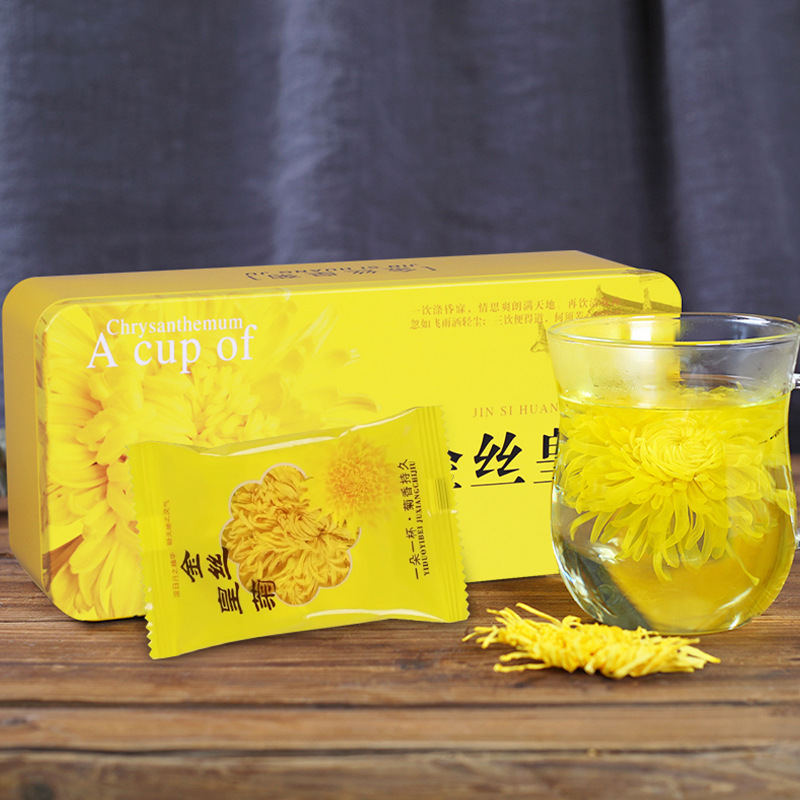 Golden Silk Imperial Chrysanthemum Gift Box, Golden Silk Yellow Chrysanthemum One Flower Per Cup, Huangshan Chrysanthemum Tea, Wholesale from Manufacturer