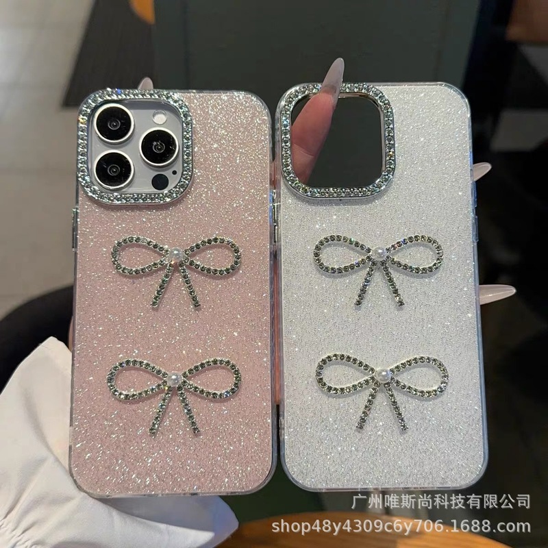 闪粉闪钻适用苹果16手机壳iphone17珍珠蝴蝶结保护套14带钻13高档|undefined
