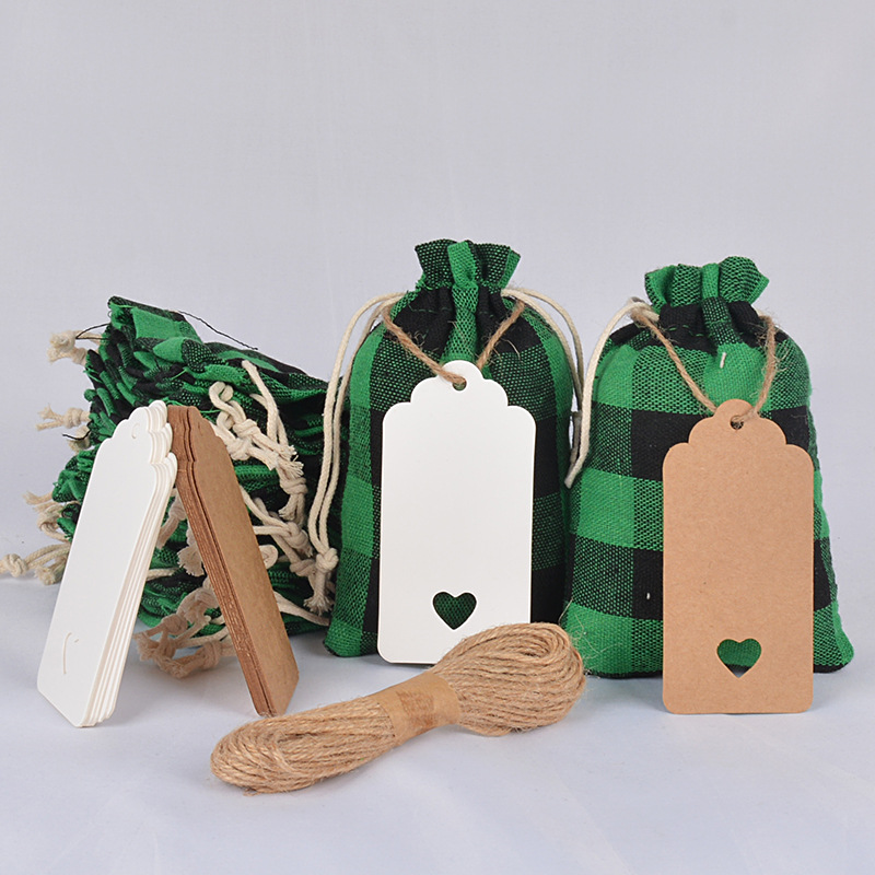 跨境供货热销格子棉布袋套装 圣诞礼品糖果饰品包装 现货25pcs