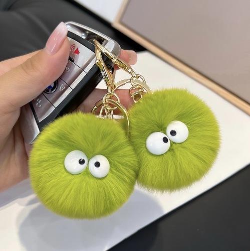 Cute imitation rex rabbit hair ball keychain pendant ins internet celebrity plush small briquette school bag bag pendant gift