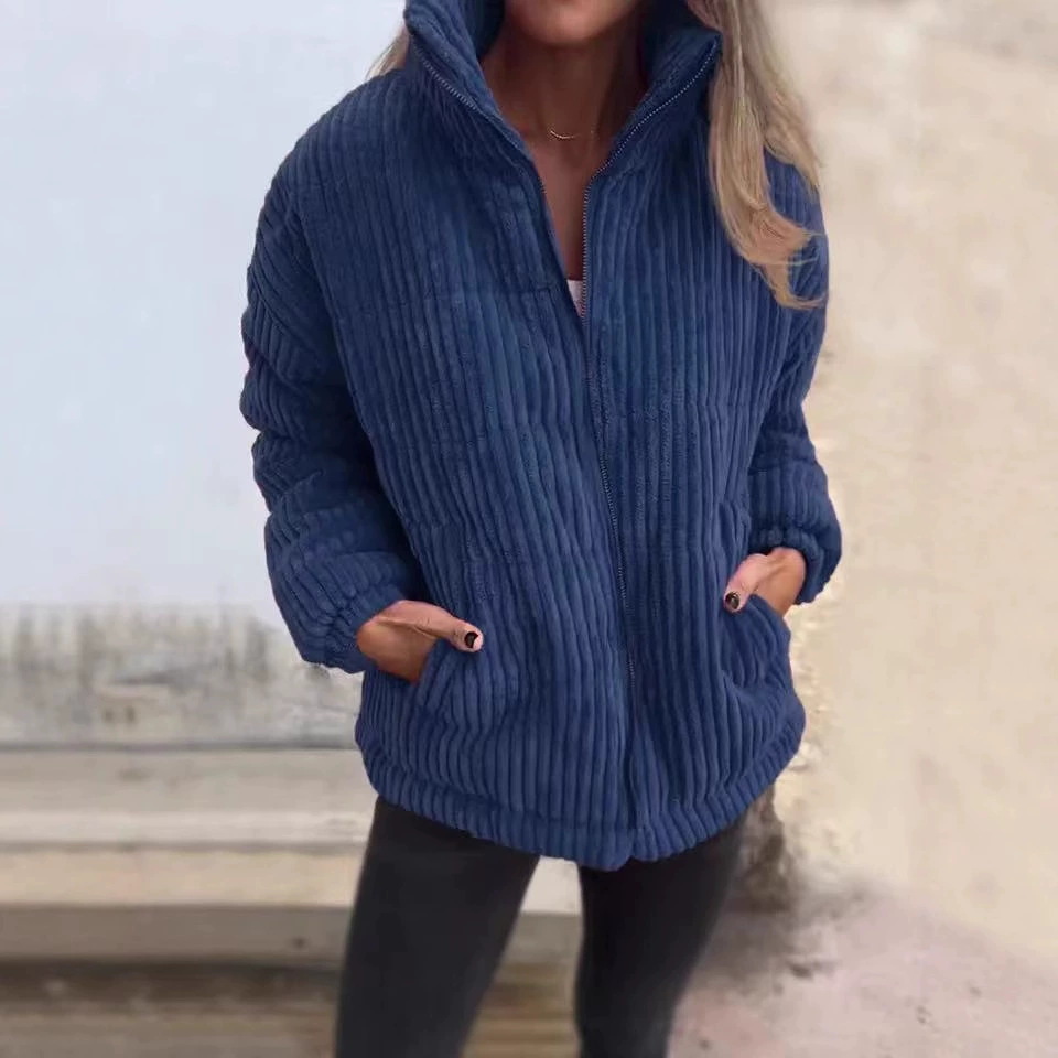 2025 Трансграничная внешняя торговля-независимая станция женская одежда осень-зима вельветовый воротник с длинными рукавами и короткими карманными куртками