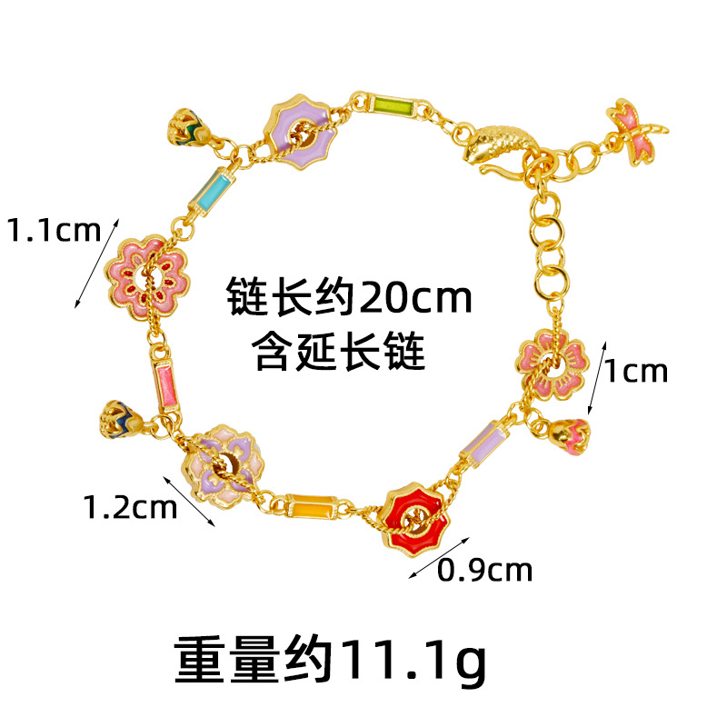 Brazalete de oro de arena vietnamita esmalte de color flor flor frisa pulsera dulce mujer no se desvanece joyas de mano al por mayor