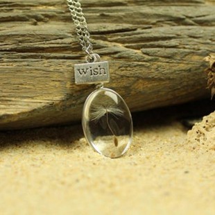 Cross-Border Dandelion Time Gemstone Necklace Heart-Shaped Round Oval Double-Sided Gemstone Simple Crystal Necklace