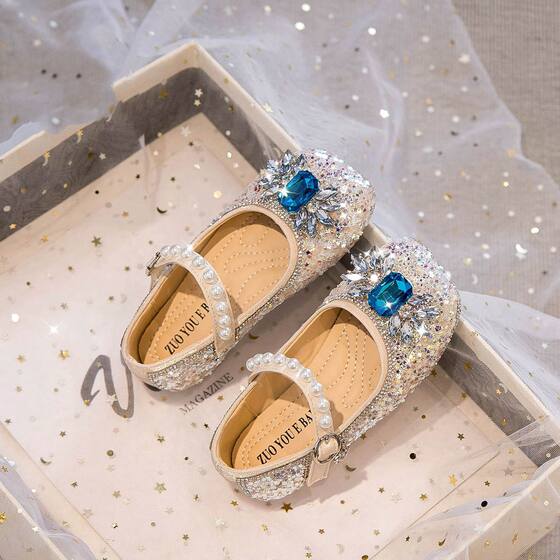 2025 new girls princess shoes children's shoes soft bottom crystal shoes spring and autumn girls performance small leather shoes 3-12 years old