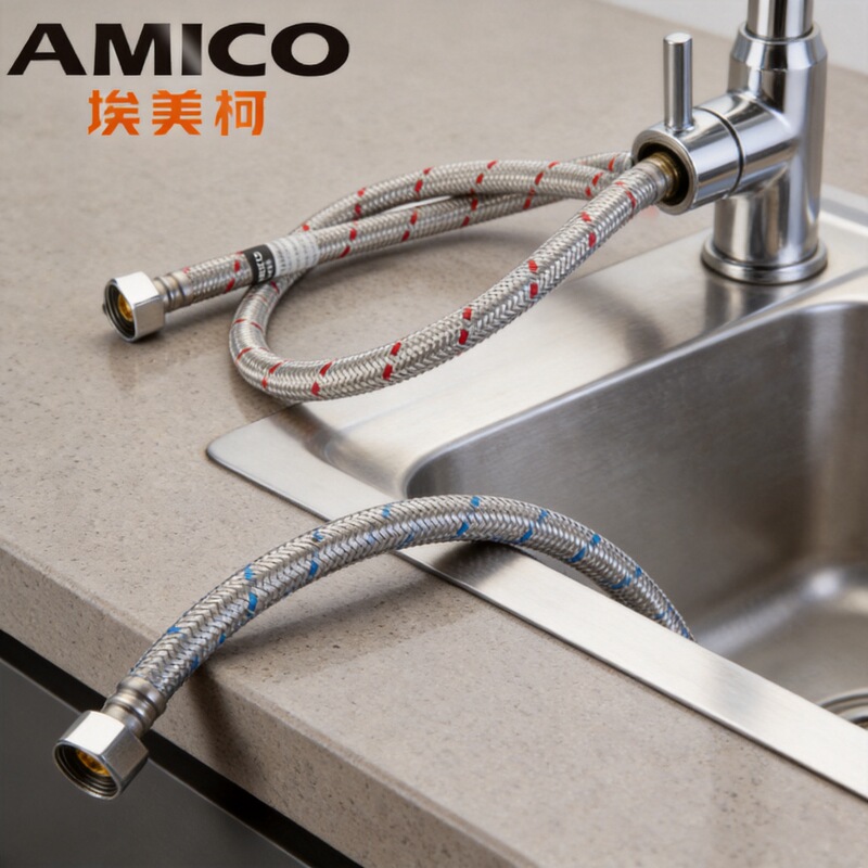 Emeco faucet water inlet hose 304 stainless steel tube Basin kitchen hot and cold faucet braided single pointed 608D Emeco faucet water inlet hose 304 stainless steel tube Basin kitchen hot and cold faucet braided single pointed 608D