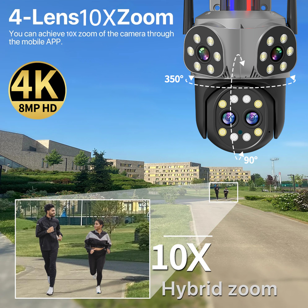 Echte 4-Linsen-Überwachungskamera mit 8010k-fachem Zoom, Nachtsicht, HD-Fernbedienung und intelligentem WLAN-Monitor_voghion.com