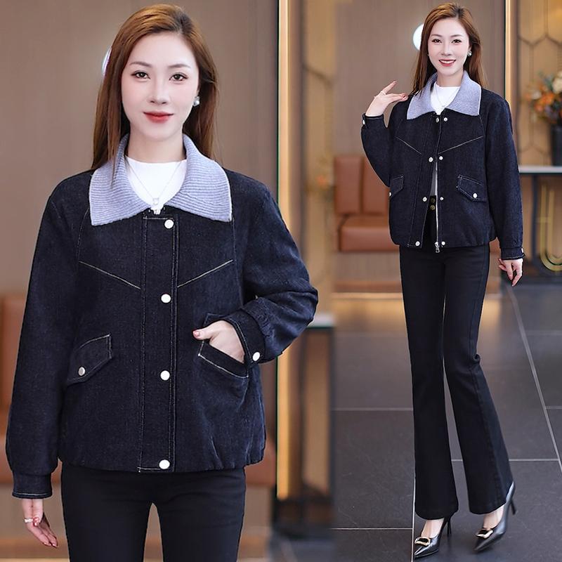 Stylish Knitted Collared Patchwork Short Jacket for Women, New Autumn Style, Chic, Loose Fit, Slimming, Versatile Jacket Top