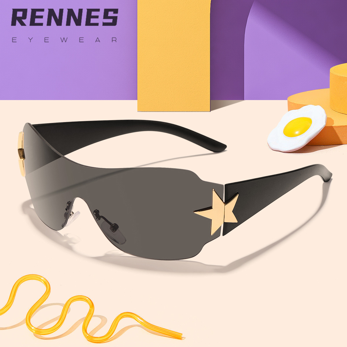 Nuevo frameless de una pieza de cinco puntas estilo piloto estrella estilo y2g estilo moda desgaste gafas de sol esenciales