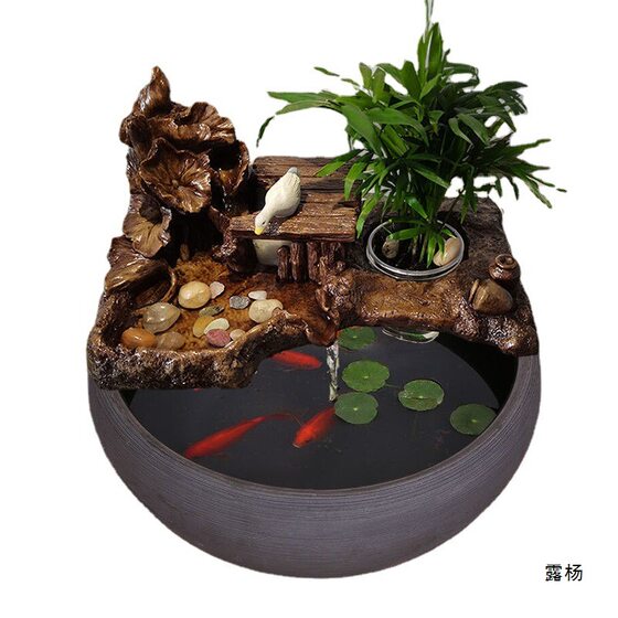 Ancient method fish tank running water filter circulation system creative ornaments living room landscaping ceramic small round goldfish tank