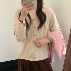 蜜熊羊绒针织开衫 2025秋季新款 气质圆领长袖宽松上衣外套女6982