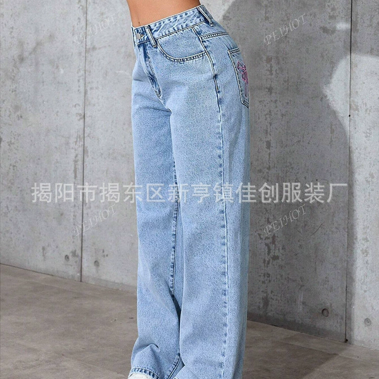 2025 новые американские ретро винтажные свободные прямые широкие брюки с персонализированным принтом, модные унисекс