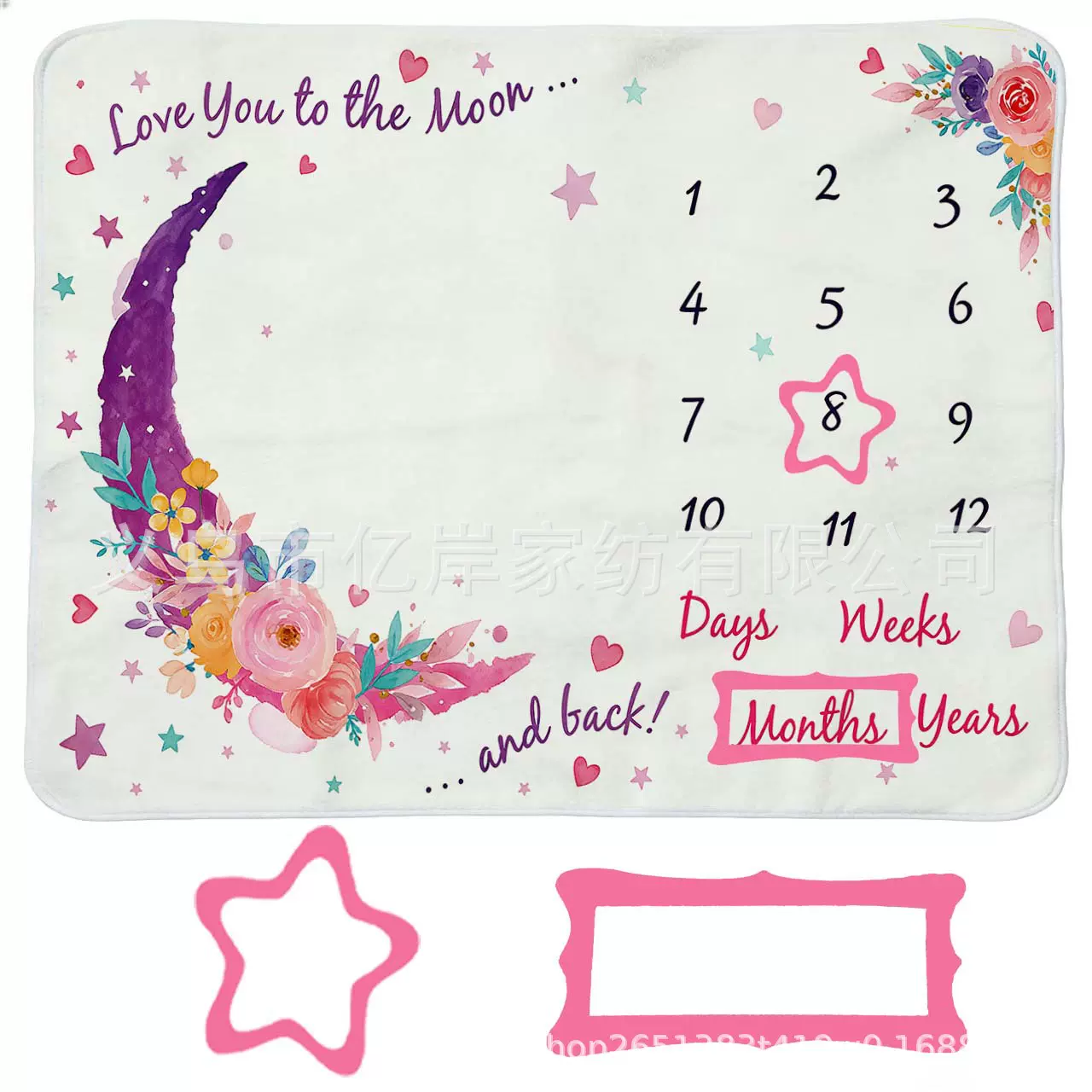 婴儿里程碑数字月份纪念毯 法兰绒拍照背景毯宝宝盖毯抱毯拍照毯