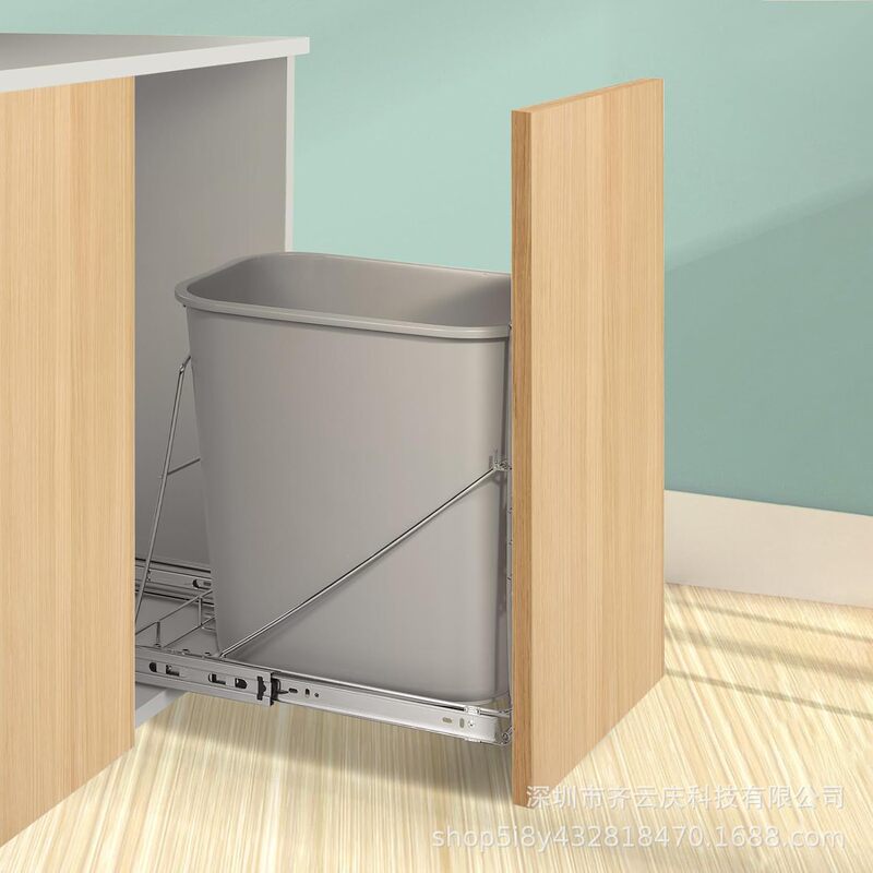 Kitchen cabinet lower pull-out trash can rack connection cabinet door trash can slide rail rack kitchen sink rolling carriage
