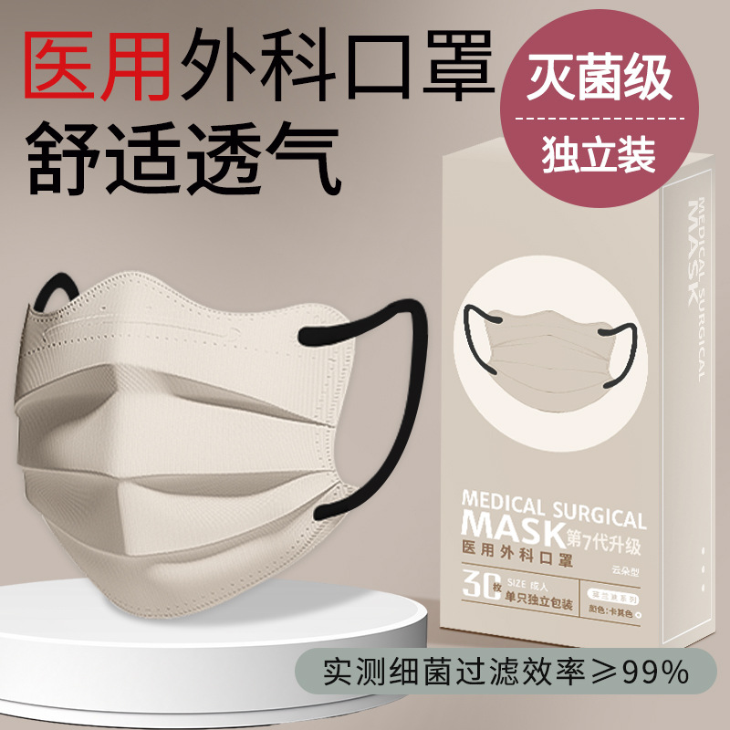 口罩一次性医疗蝶形女高颜值白色新款防晒透气医用外科独立装波浪