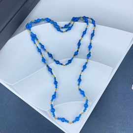 网红直播同款蓝松石多层毛衣链服装百搭首饰欧美跨境资源保色电镀