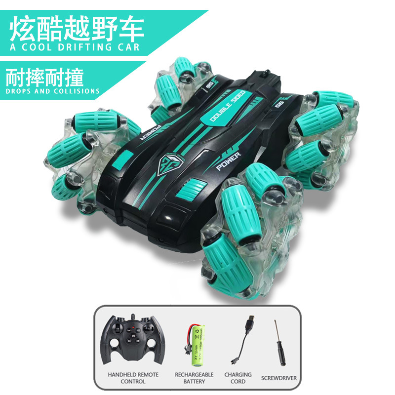 Coche de control remoto RC transfronterizo, coche de control remoto con acrobacias de gestos de doble cara, coche de juguete para niños con tracción en las cuatro ruedas, todoterreno, regalo para niños