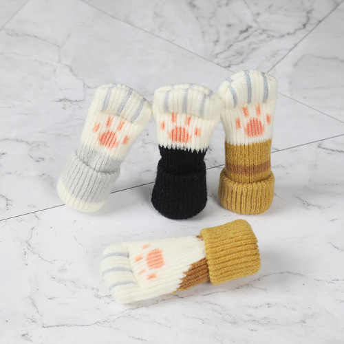 Cat Chair Leg Protector Silent Silicone Foot Pad Thick Knitted Chair Leg Cover Stool Leg Guard Chair Leg Protector