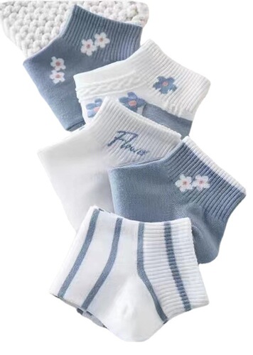 Spring and summer socks for women, thin, versatile, breathable blue small fresh boat socks, sweet and cute forest-style girl flower socks