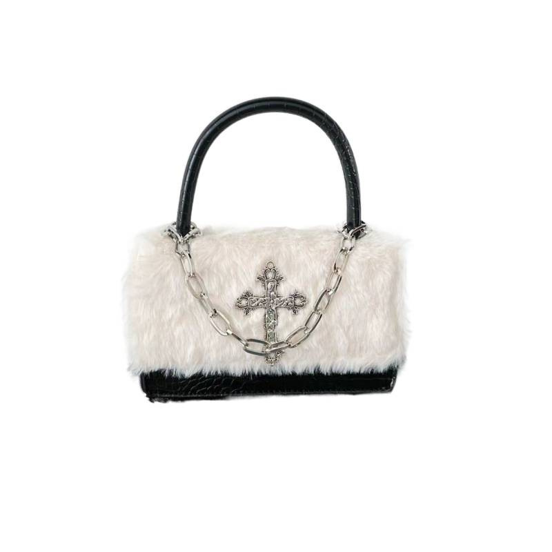 Gotisk crossbody väska i plysch för damer höst och vinter_voghion.com