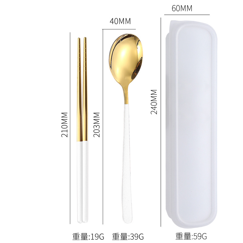 Juego de vajilla de acero inoxidable palillos del hogar cuchara coreana tenedor estudiante viaje al aire libre vajilla portátil de tres piezas