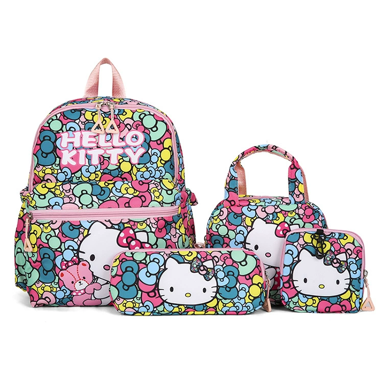 Children's cartoon backpack set with card holder, shoulder bag, school bag in colorful and pink designs