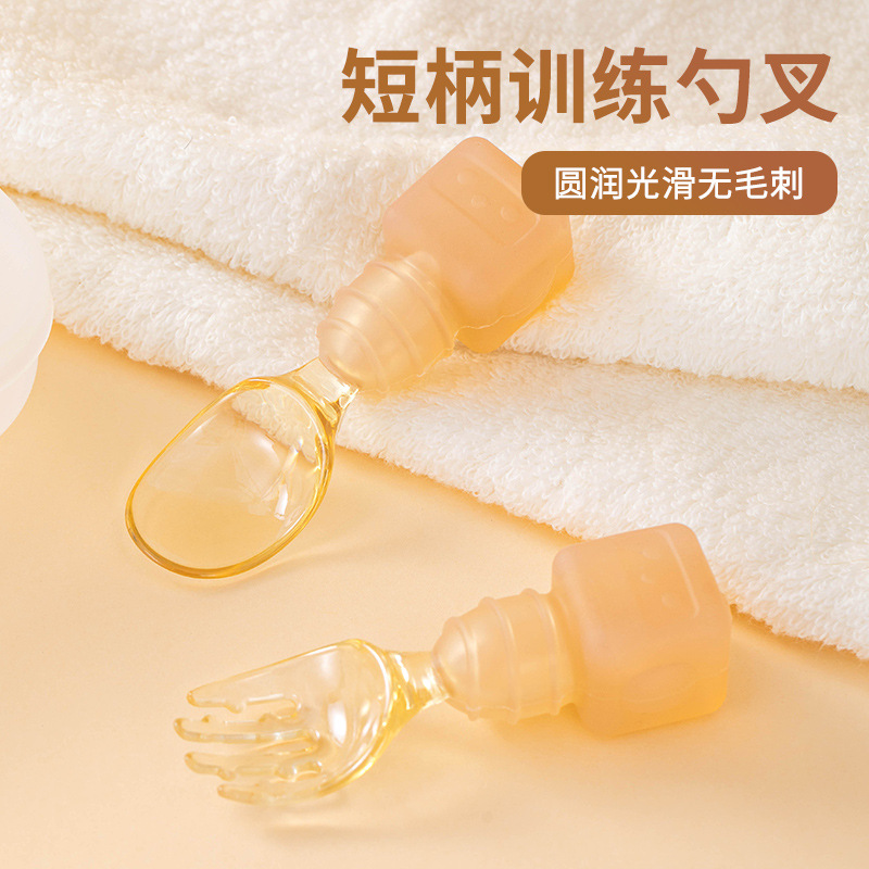 Baby Food Spoon and Fork Silicone Ppsu Coated Baby Training Spoon and Fork Children's Porridge Food Utensils Feeding Spoon