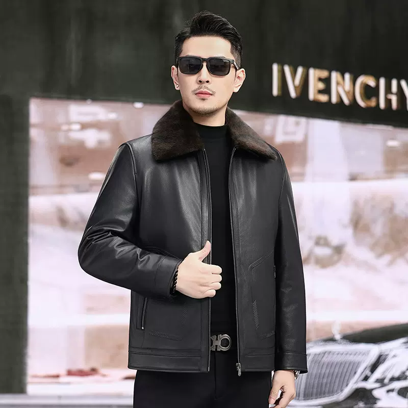 新款秋冬加绒加厚男士真皮皮衣可拆卸内胆爸爸装头层小牛皮皮夹克