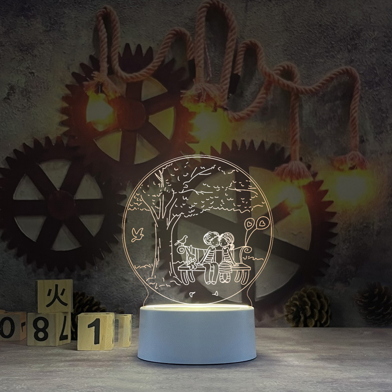 Nueva y única lámpara de noche 3D de acrílico, lámpara de escritorio USB, lámpara de noche para dormitorio, lámpara LED creativa, regalo de regreso a clases, Día del Trabajo