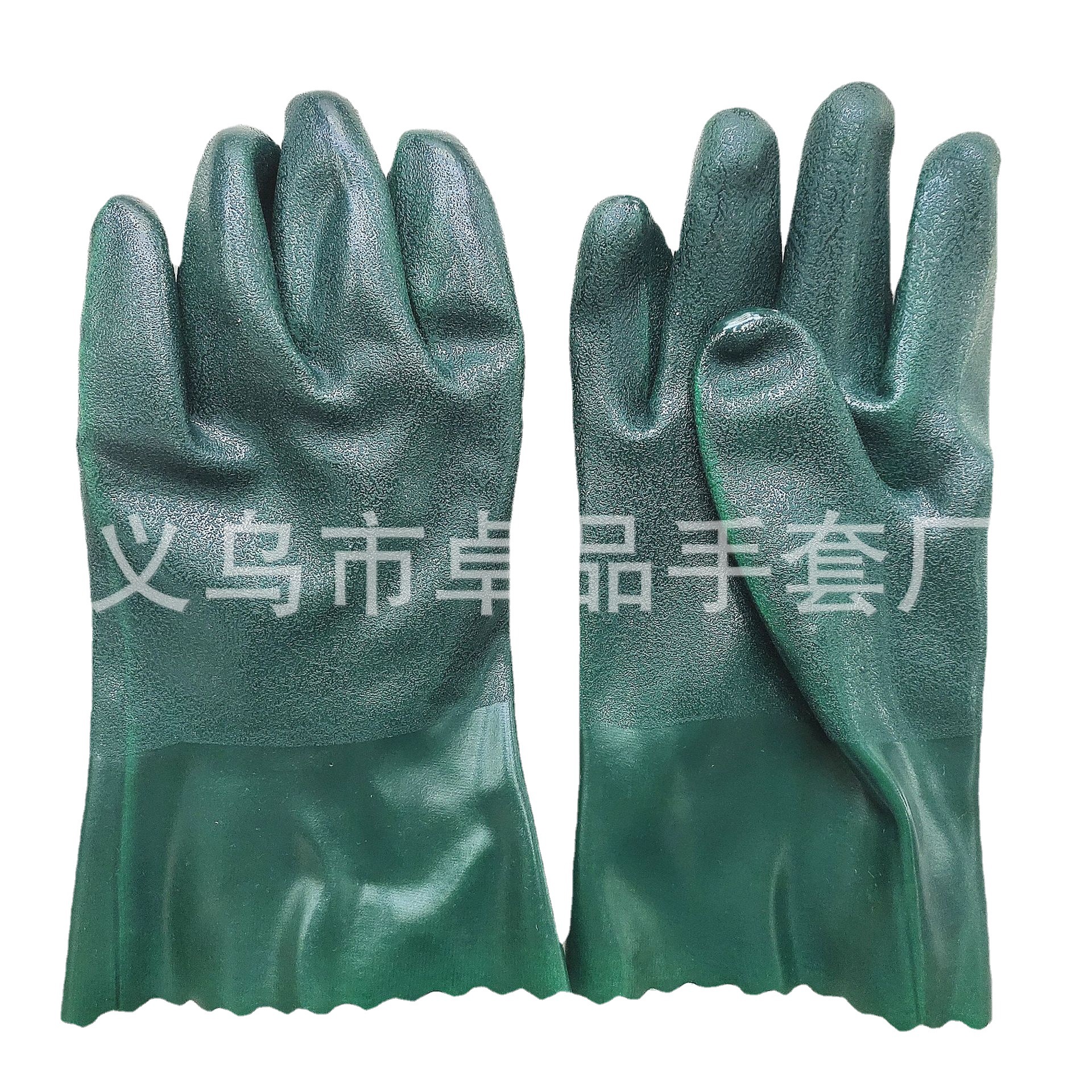 pvc浸胶磨砂手套墨绿色喷砂棉布内衬手套耐油作业劳保手套