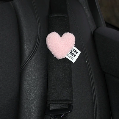 [Shoulder pad] Car seat belt shoulder pad protective cover children's anti-wire love decorative safety belt ice silk breathable (Seat belt shoulder pad) - pink-velvet-love-1-black-ice-silk-shoulder-pad