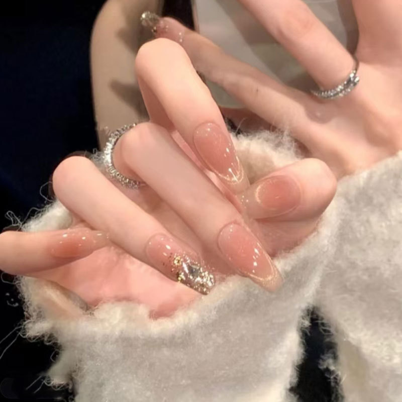 [Sunset] French Blush Pure Handmade Wearable Matte Matte Oil Painting Texture Mid-Length Wholesale