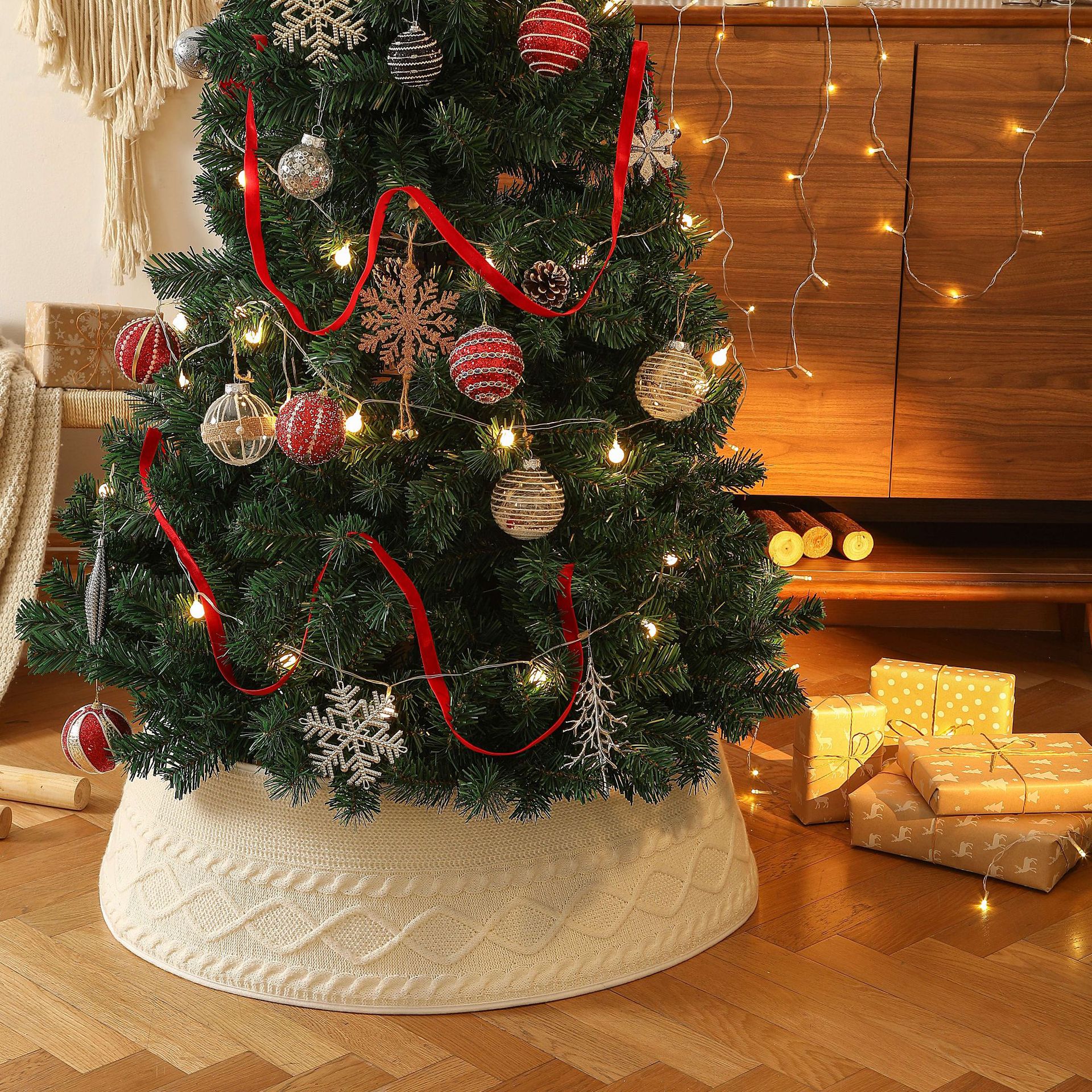 Navidad transfronteriza de punto falda de árbol abrazadera de cinturón ajustable decoración del árbol de Navidad decoración del árbol