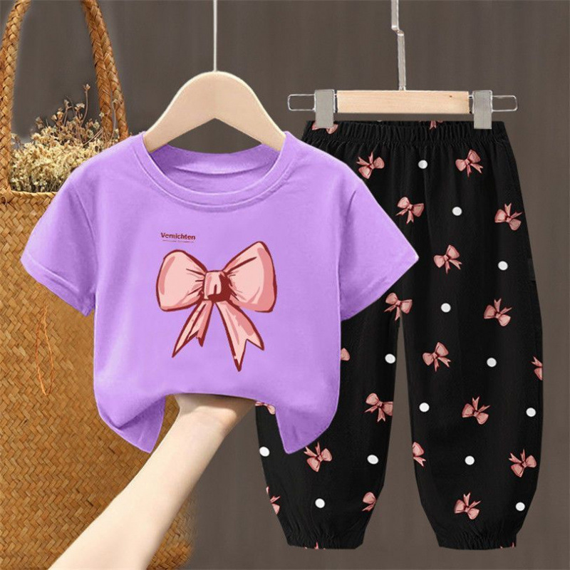 子供服女の子夏のリボンスーツ新しいスタイルファッショナブルな花のファッショナブルな夏服女の子シングル/ツーピース|undefined