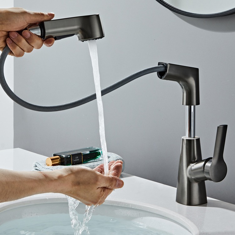 Grifo de lavabo de elevación y extracción de cobre, lavabo, baño, armario de baño, lavabo, grifo de agua fría y caliente